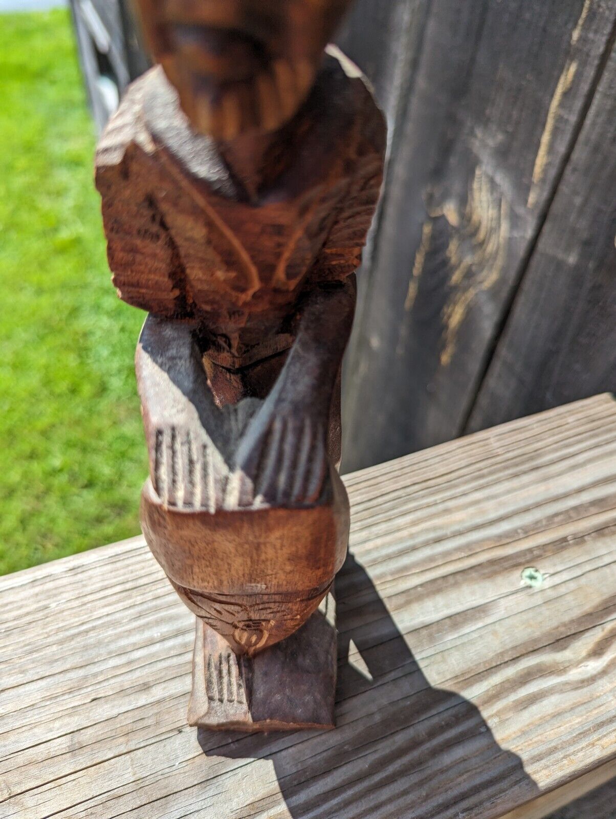 Vintage Hand Carved Wood Man On Drums African Tribal Folk Art Statues Figurine