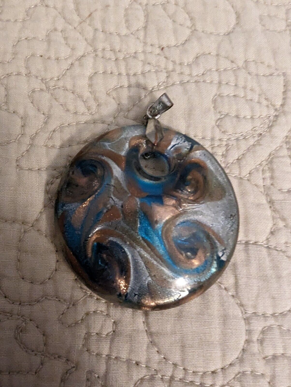 Two 18k GP Round Swirl Glass 2" Diameter Pendants