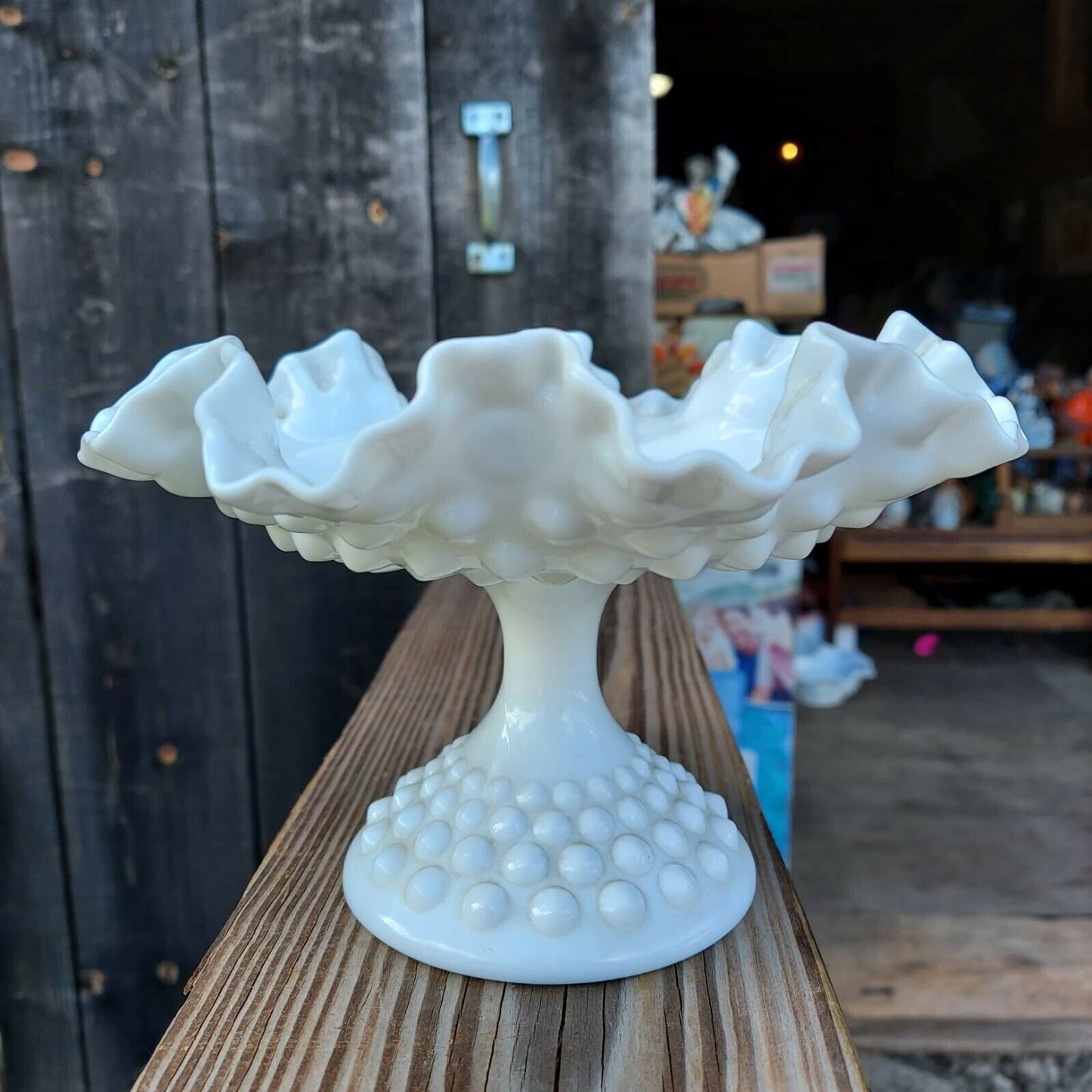 Vintage White Hobnail Milk Glass Footed Compote plate