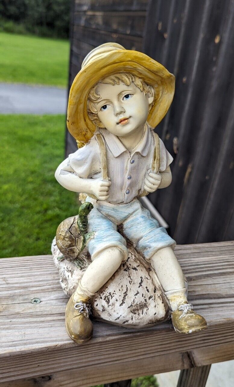 Large Tiered Daydreaming Innocent Young Homco Boy Sitting Down On Rock Figurine