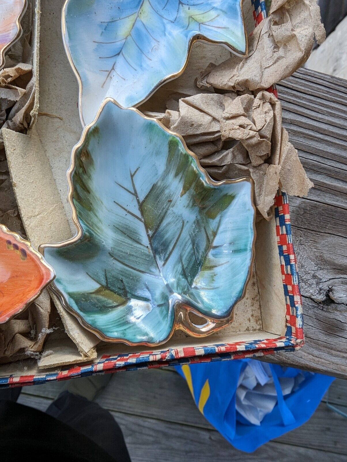 Four Vintage Shofu China Leaves Made In Ocupide Japan In Box Winter/Fall