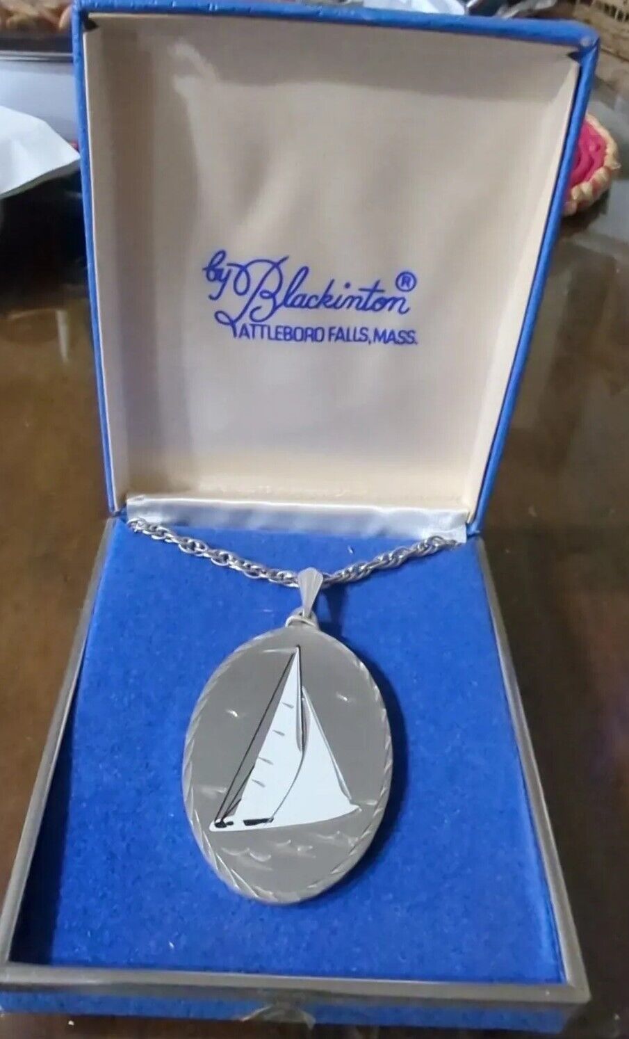 Blackinton Mass USA Sailboat Large Pewter Pendant And Chain New In Box