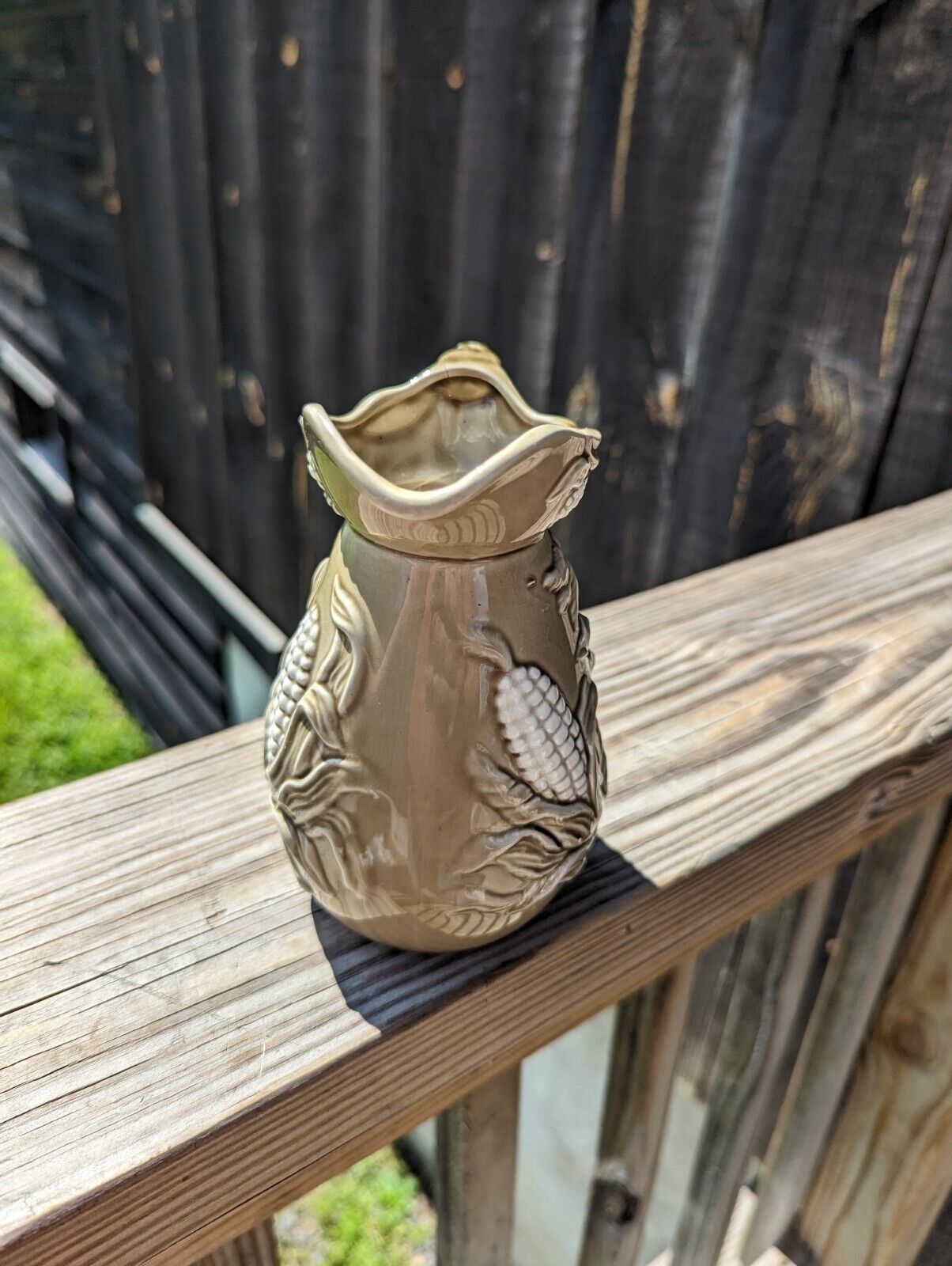 OLD STAFFORD Crownford Giftware Ceramic Pitcher Embossed Cornstalks Farmhouse