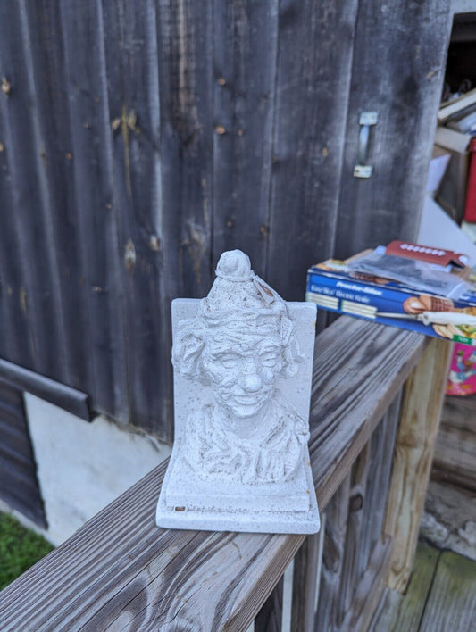 Vintage White Plaster Clown Bookend