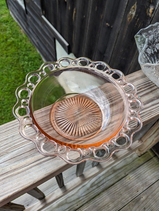 Vintage 1930's Anchor Hocking Old Colony Open Lace Pink Depression Glass Bowl