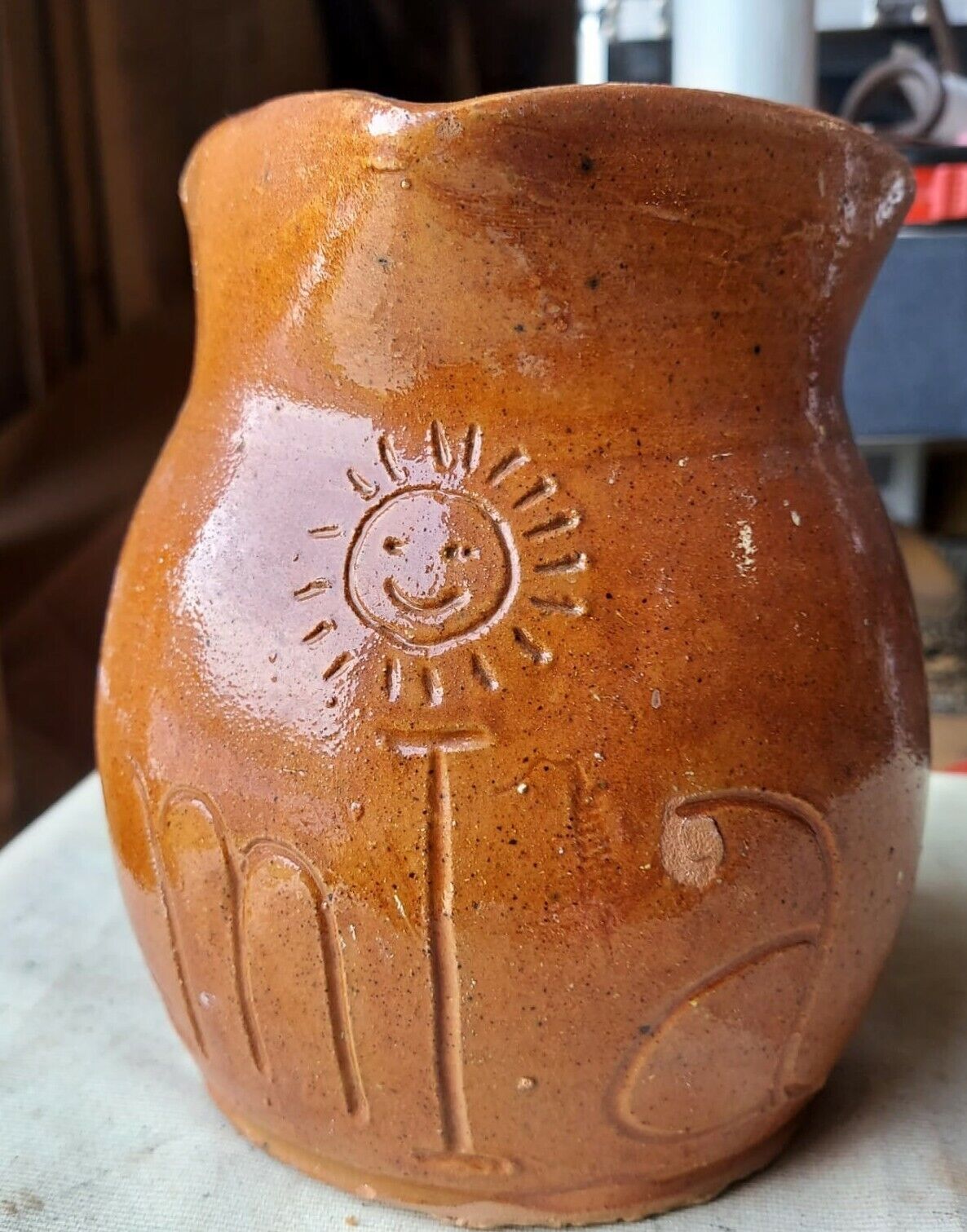 Vintage Mia Unique Brown Ceramic Pottery Made In Spain Pitcher