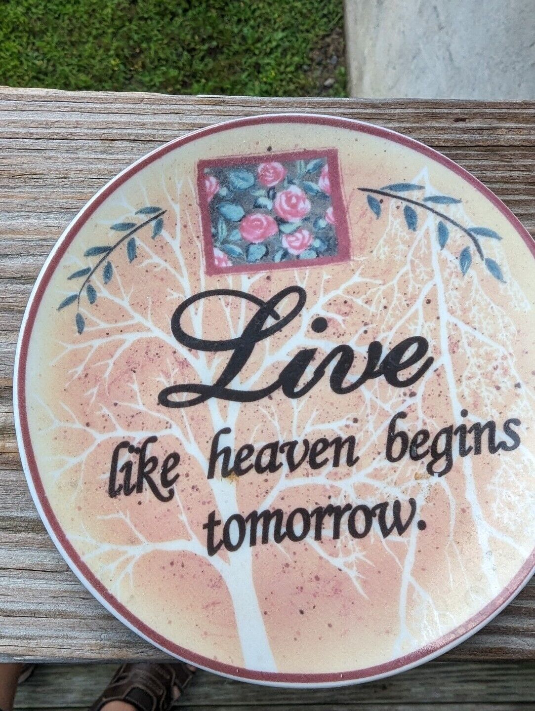 Samseo Design Live Like Heaven Begins Tommorrow Plate Decorative 4.5" Flowers