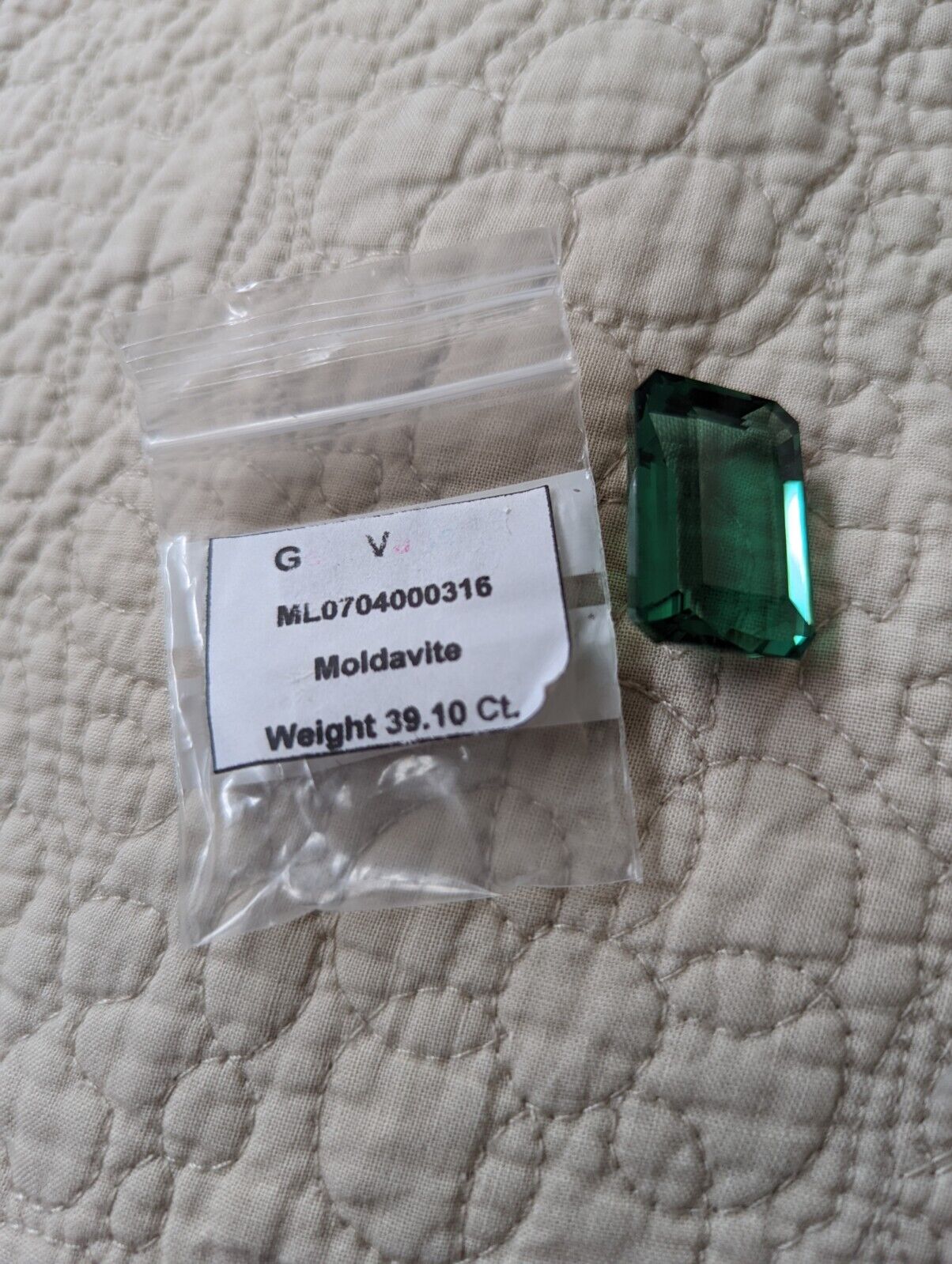 Large Moldavite Polished Faceted Emerald cut Stone 39.10 Ct  Green Beauty.