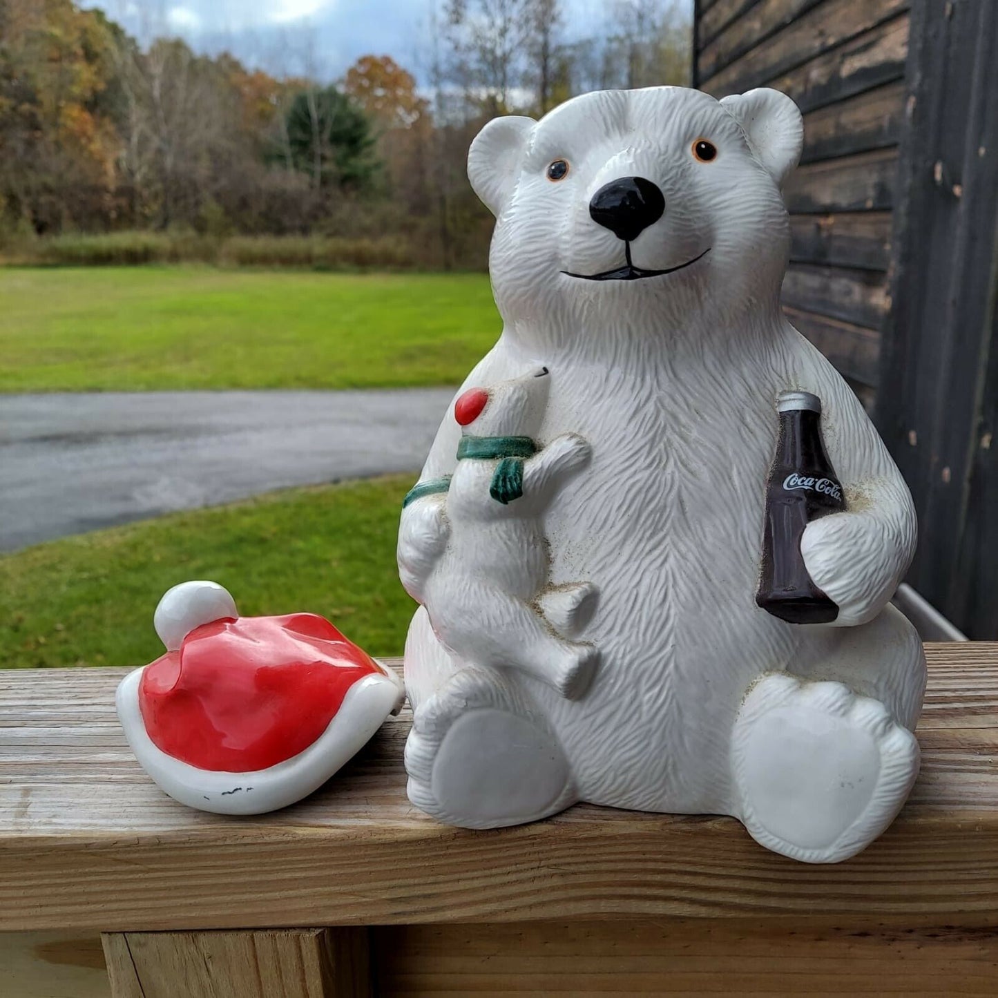 Vintage 1998 Coca-Cola Christmas Santa Polar Bear Cookie Jar Collectors Holiday 