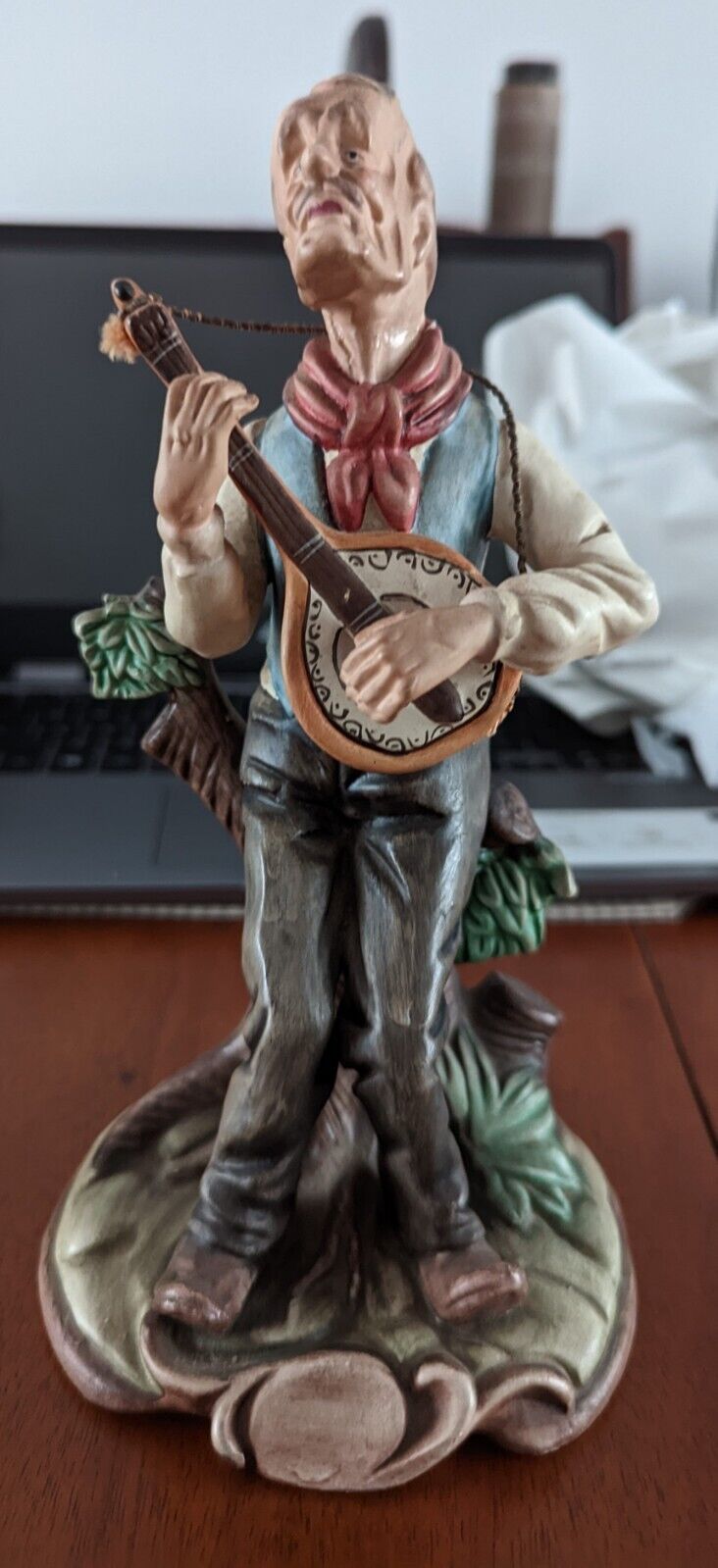 Vintage Man With Mandolin ceramic Figurine Made In Portugal 9" tall