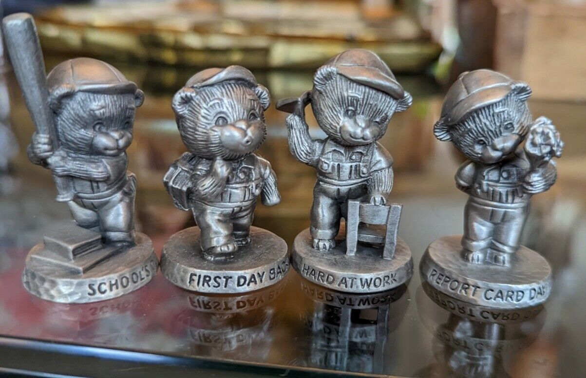 Set Of Four Avon Pewter Mini Figurines vintage 1983