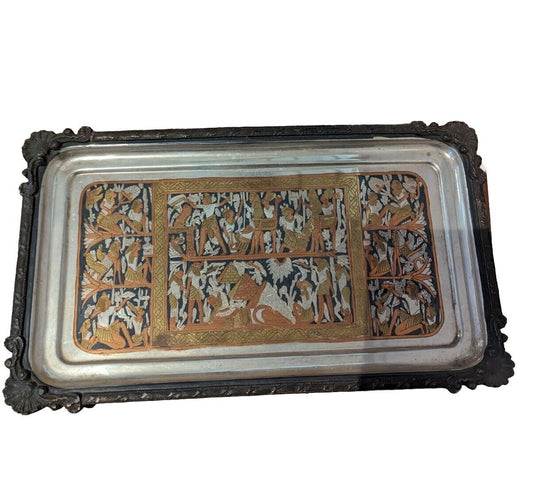 Vintage Egyptian Metal Rectangle Tray 12"X5"