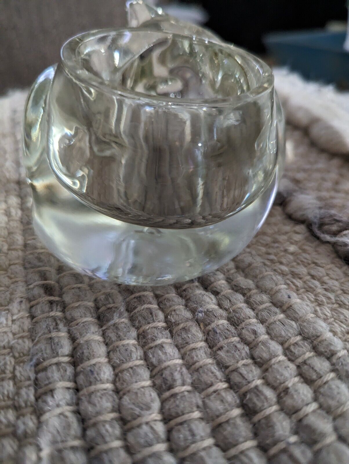 Vintage Avon Snug n Cozy Crystal/glass Votive Kitty Cat Candle Holder 5x2.75”