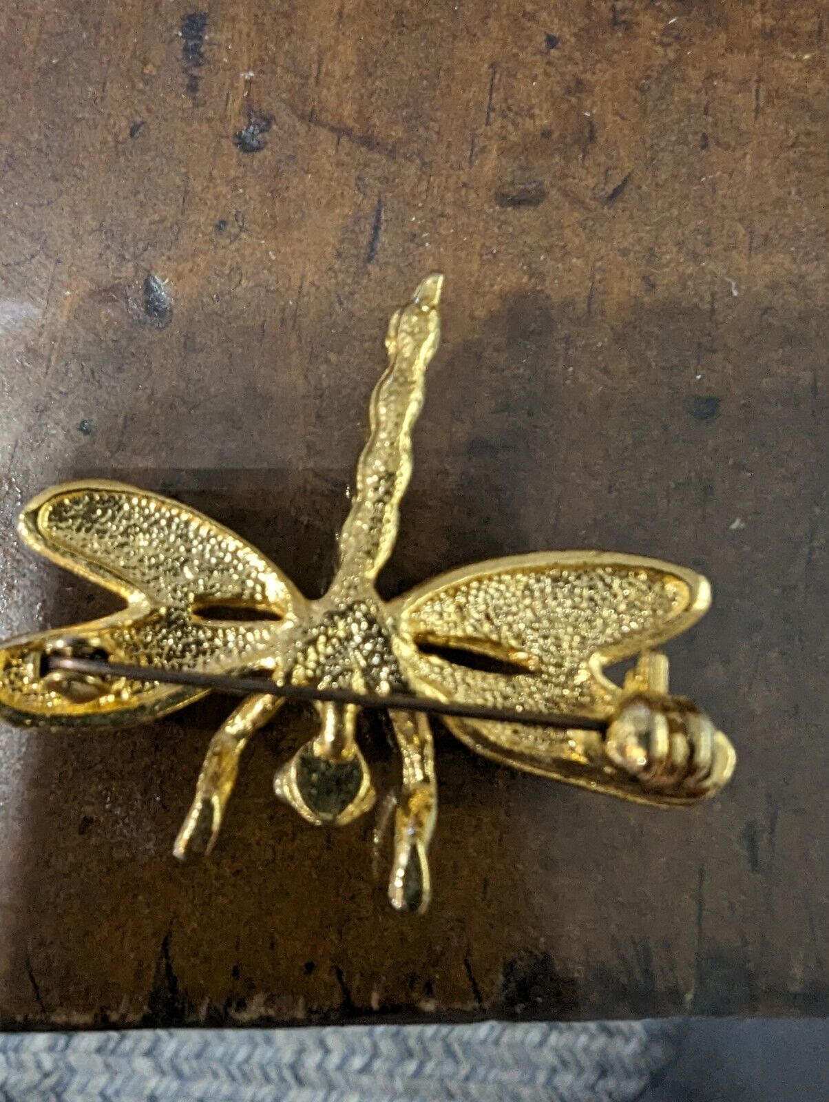 Gold Tone Enamel Dragonfly Brooch Pin Fashion Estate Jewelry - 1.5" x 1.75"