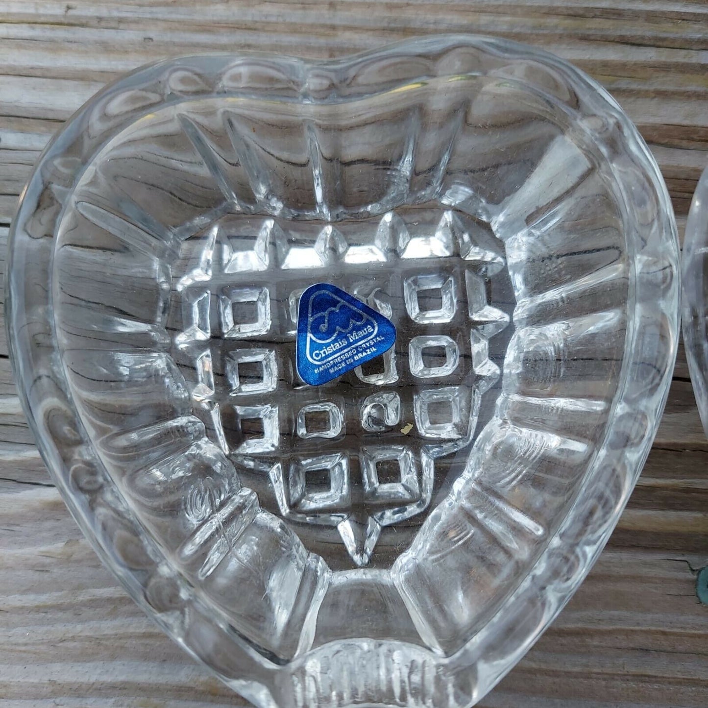 Cristais Maua Brazil Depression Glass Heart Shaped Ashtray Pair