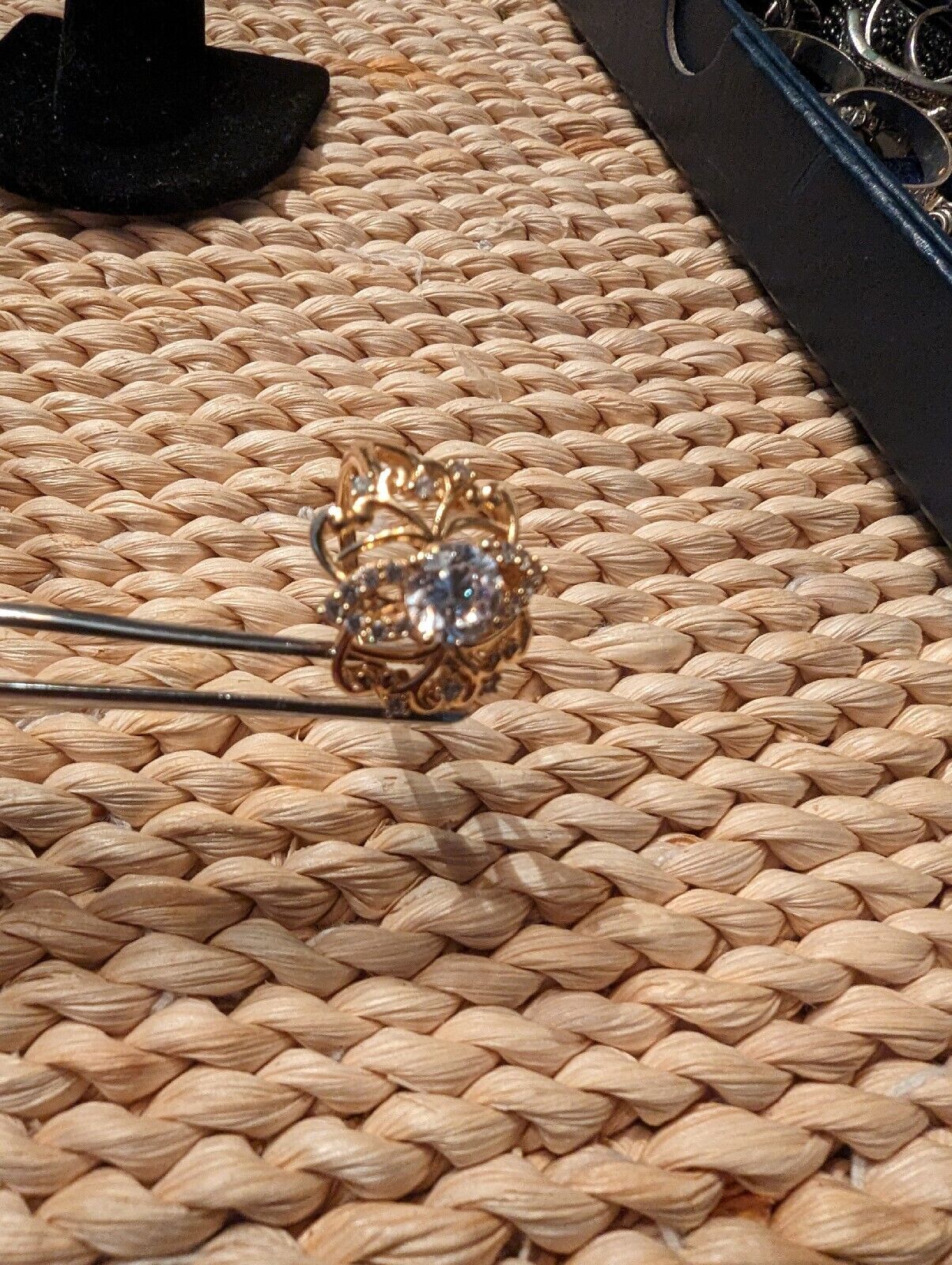 Golden 925 Silver K's Ring With Cz Center And Sides, Size 10