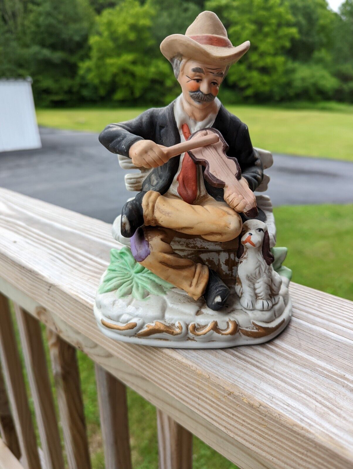 Old Man Playing his Violin Vintage Figurine Measures 8" Tall  Homco