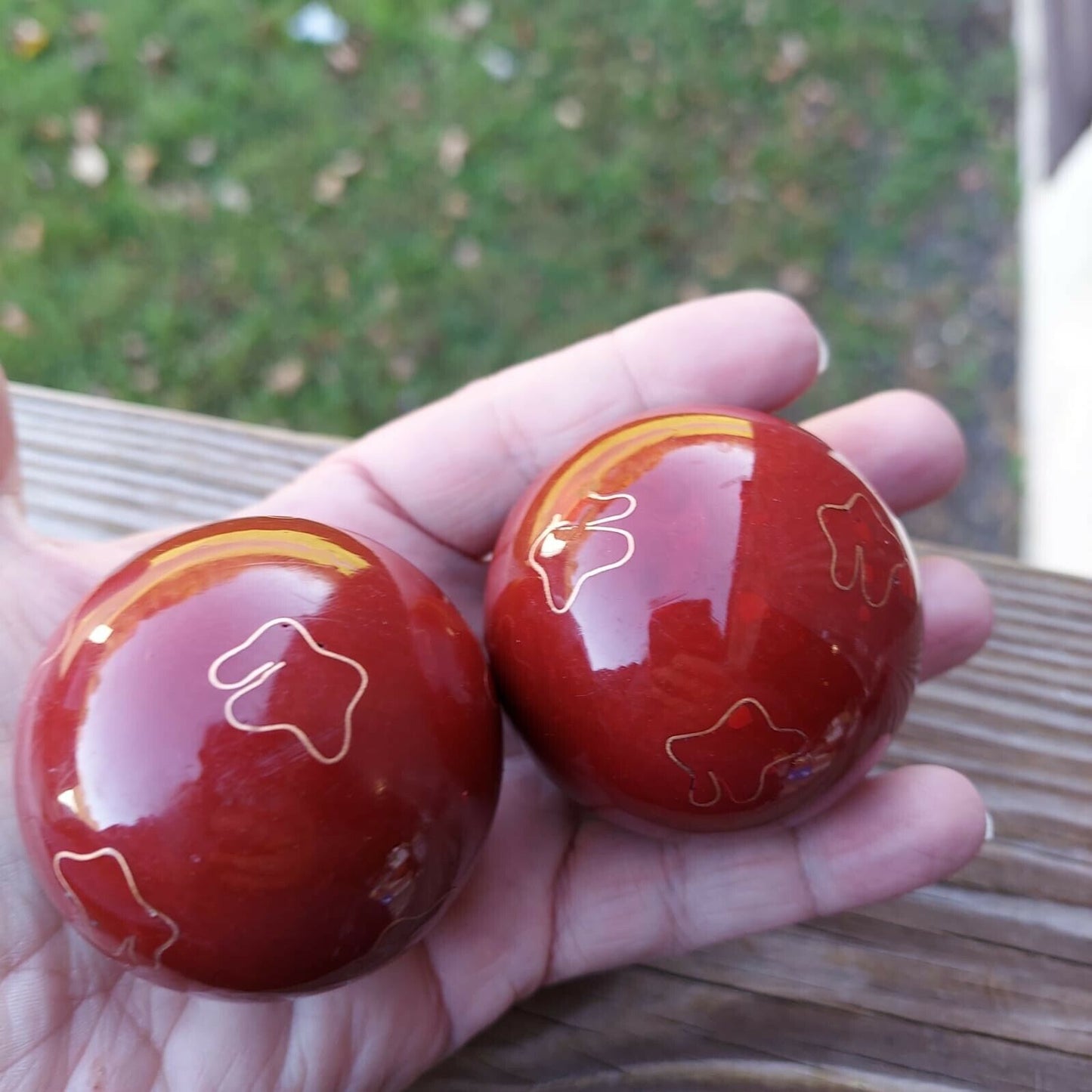 Vintage Red Chai Balls With White Elephants, Pair