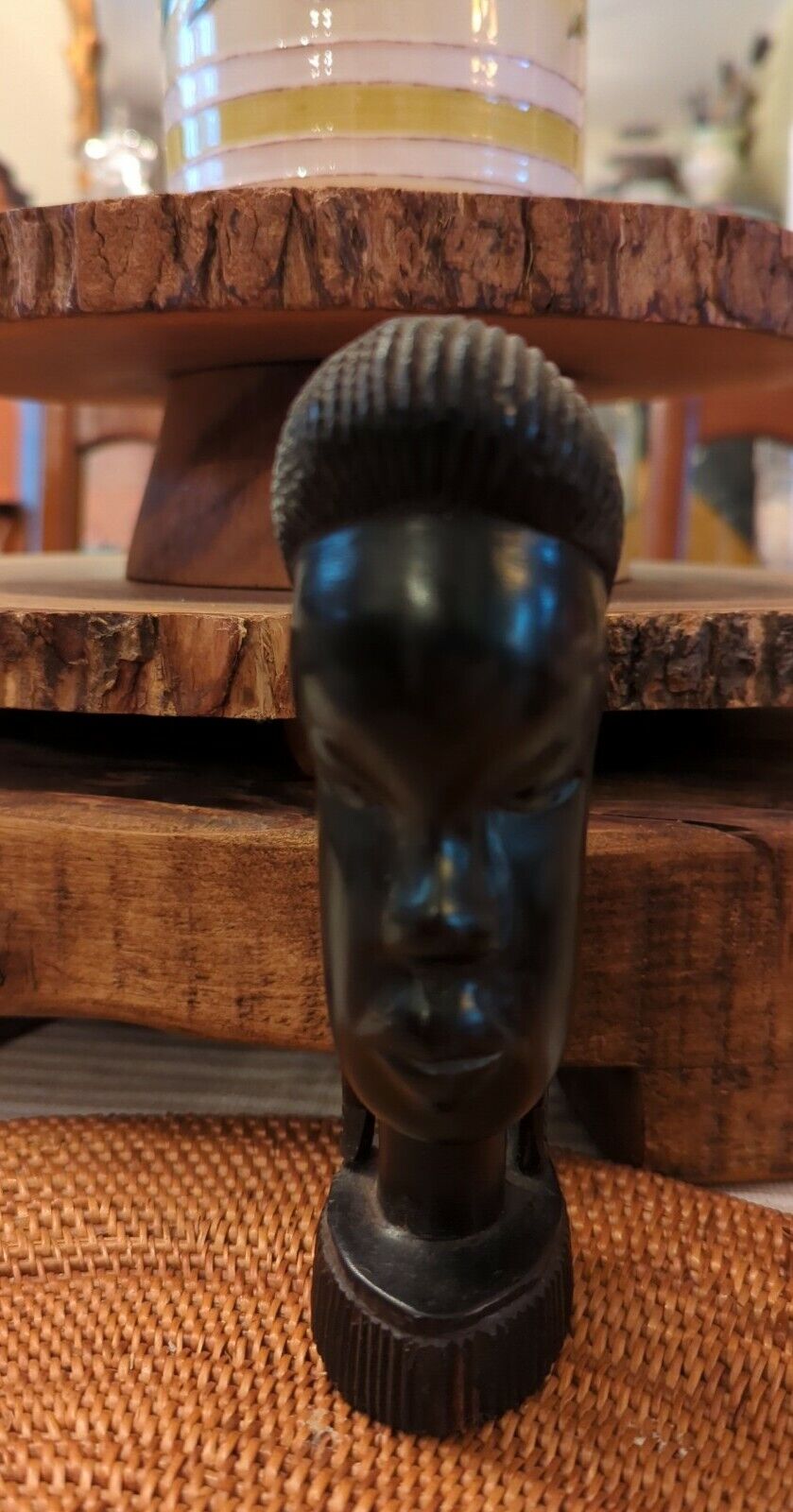 Vintage 5" Ebony Kenya African Woman Solid Wood Head Bust