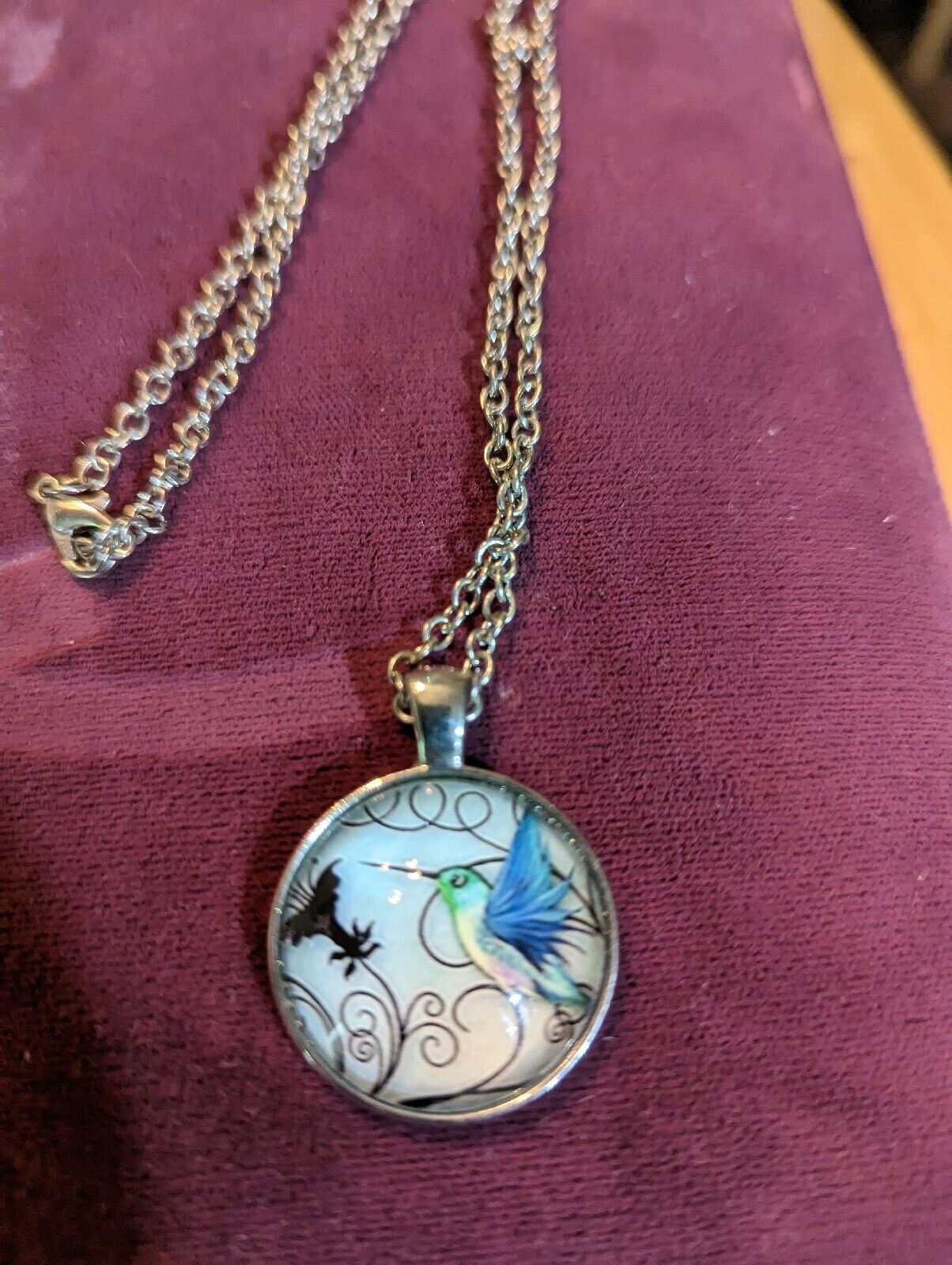 Silverstone Hummingbird Round Domed Necklace