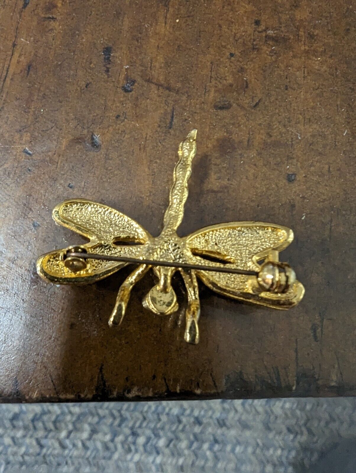 Gold Tone Enamel Dragonfly Brooch Pin Fashion Estate Jewelry - 1.5" x 1.75"