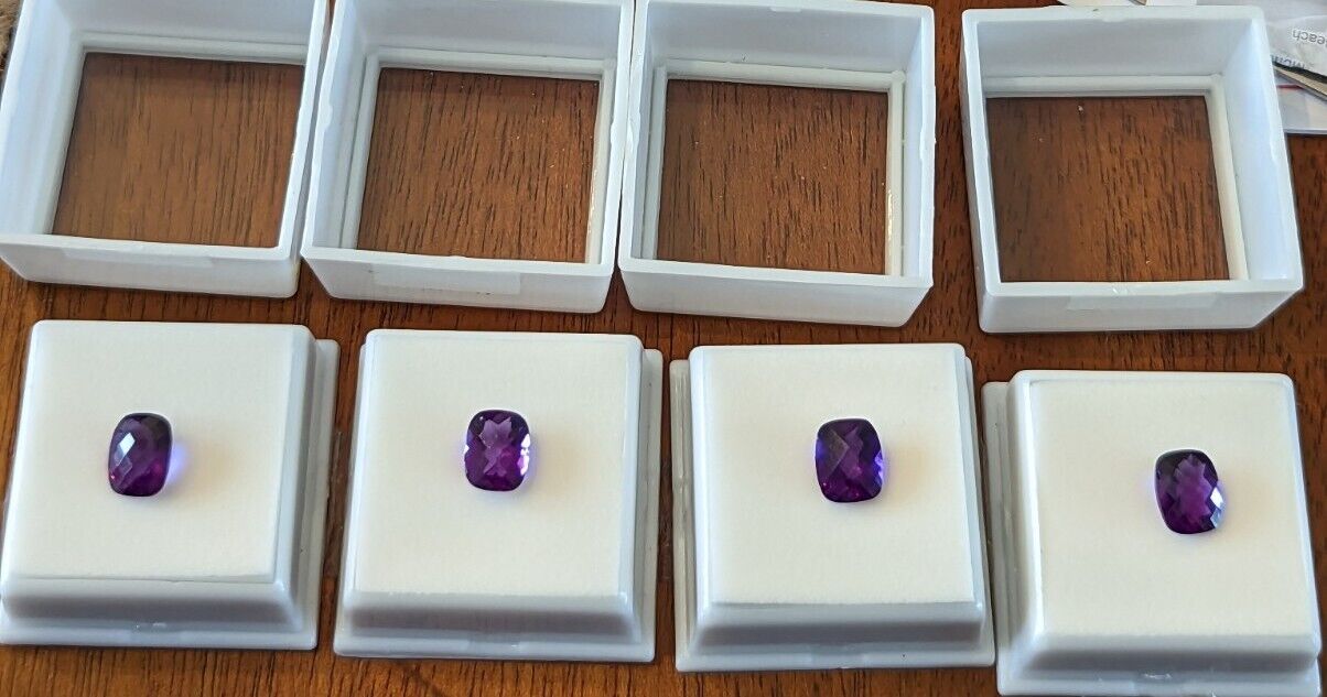 Four Matching Purple African Amethyst Gems Cushion Cut 10x8mm Each 10.85 Cts TW