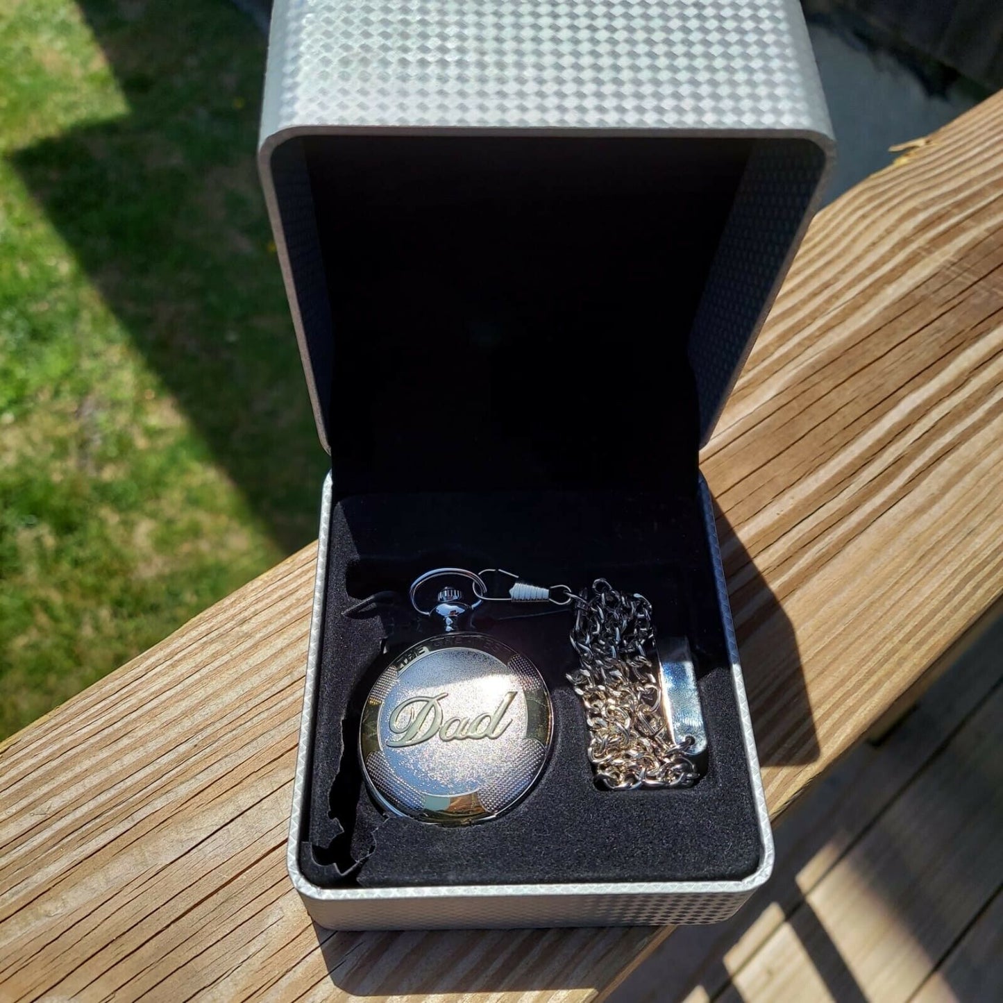 FMD World's Greatest Dad Quartz Pocket Watch With Chain in Box