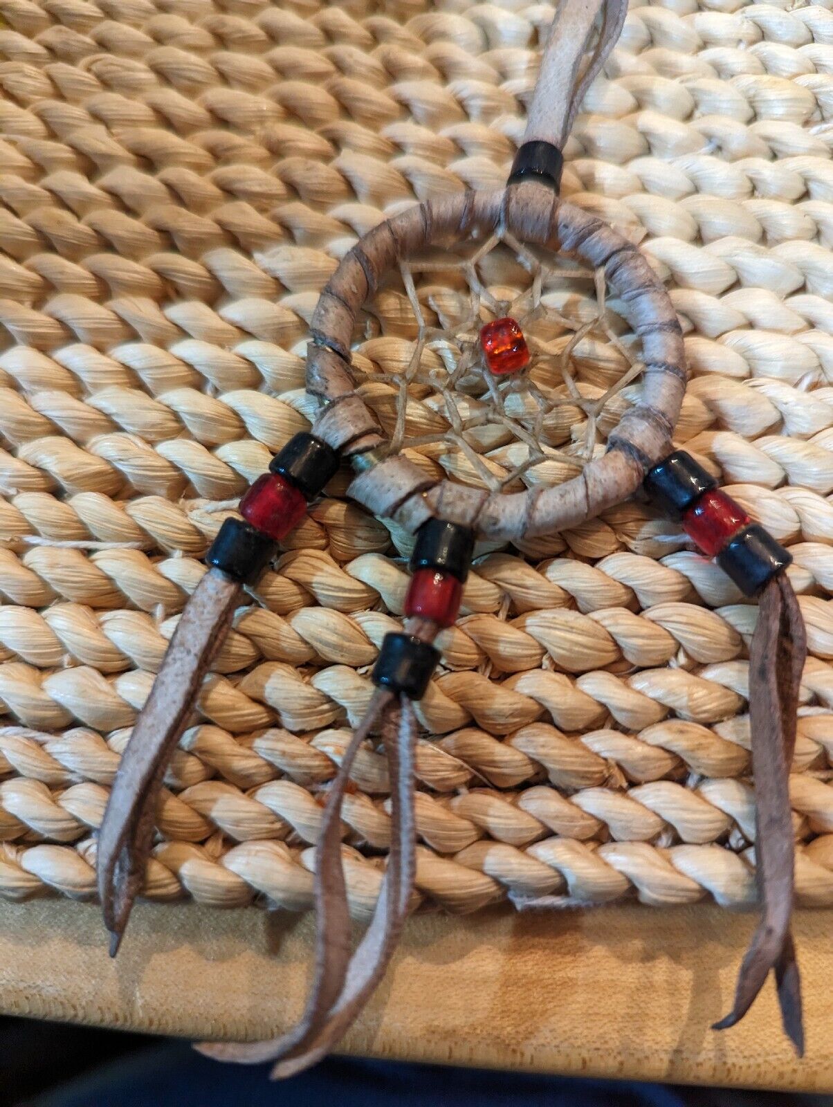 Leather Straps And Beads Genuine Medicine Wheel Dream Catcher Necklace