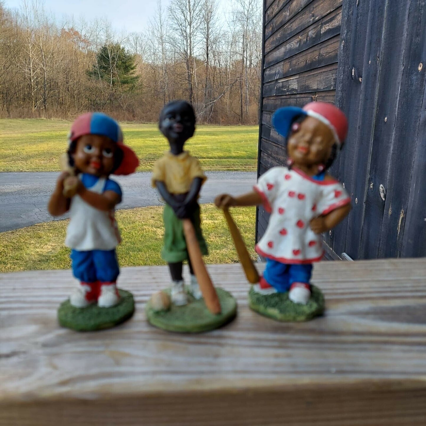 3 Shiah Yih Porcelain Figurines USA Boy and Girls in baseball attire figurines