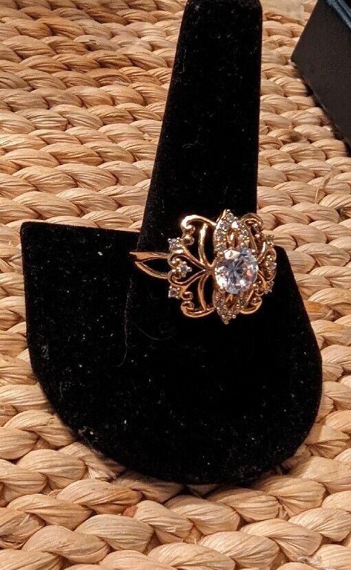 Golden 925 Silver K's Ring With Cz Center And Sides, Size 10