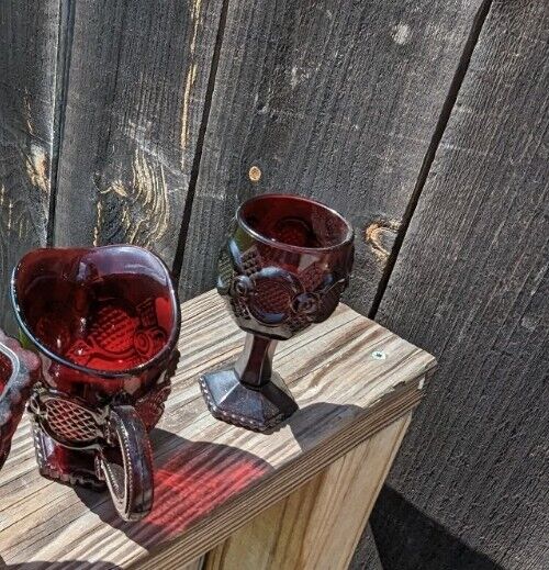 Three Avon Ruby Red Glass Ware Lot