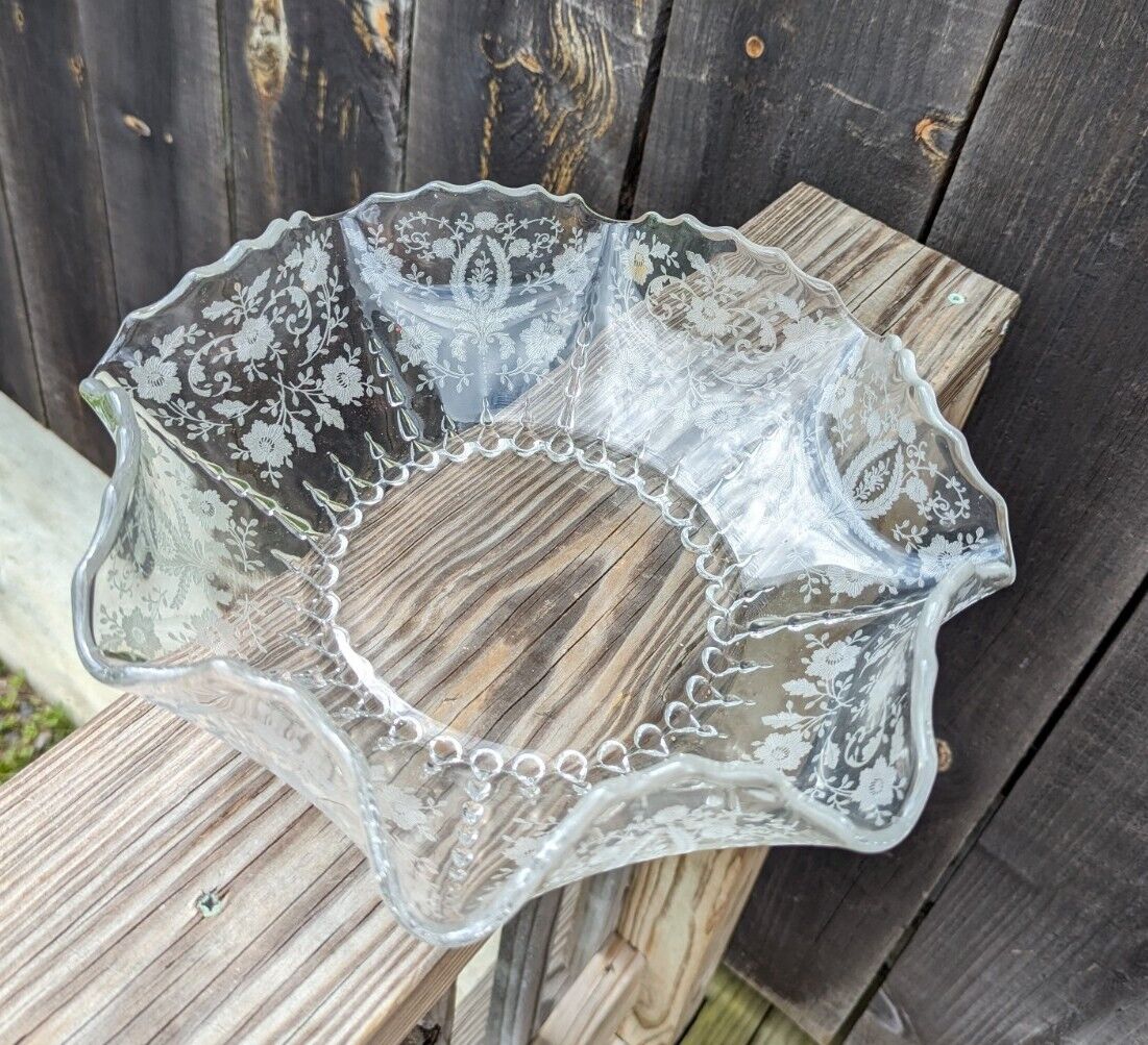 Vintage Ruffled Serving Bowl 1930s/1940s Raised Flower Basket Design 12"...