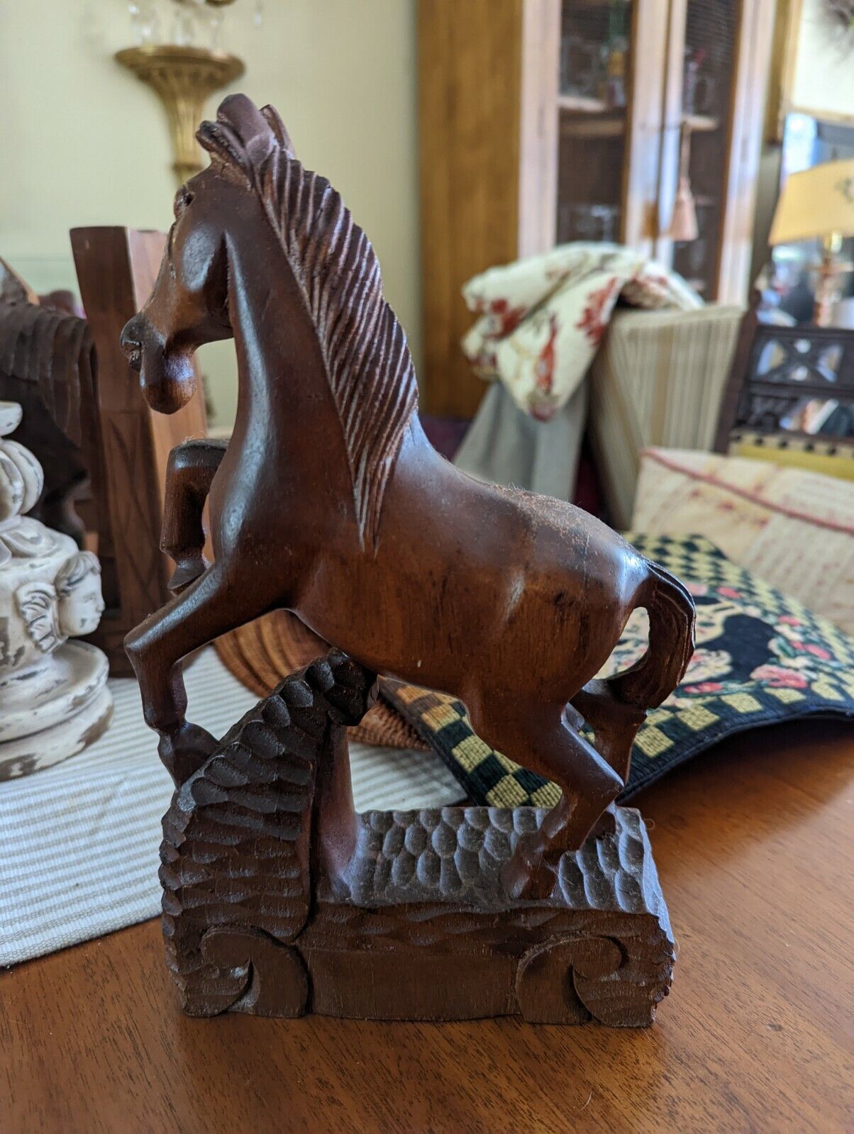 Vintage Solid Wood Carved Horse About 9" Tall By 5" Wide