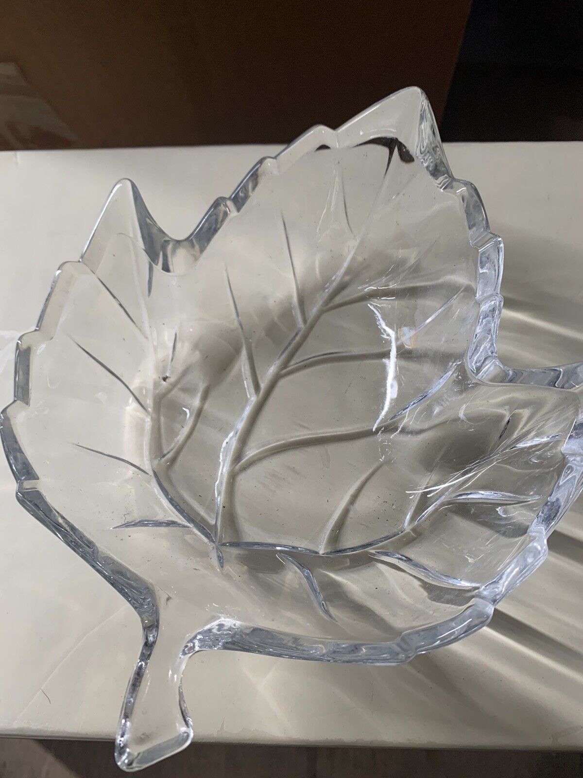 Decorative Art heavy Glass  Leaf Bowl