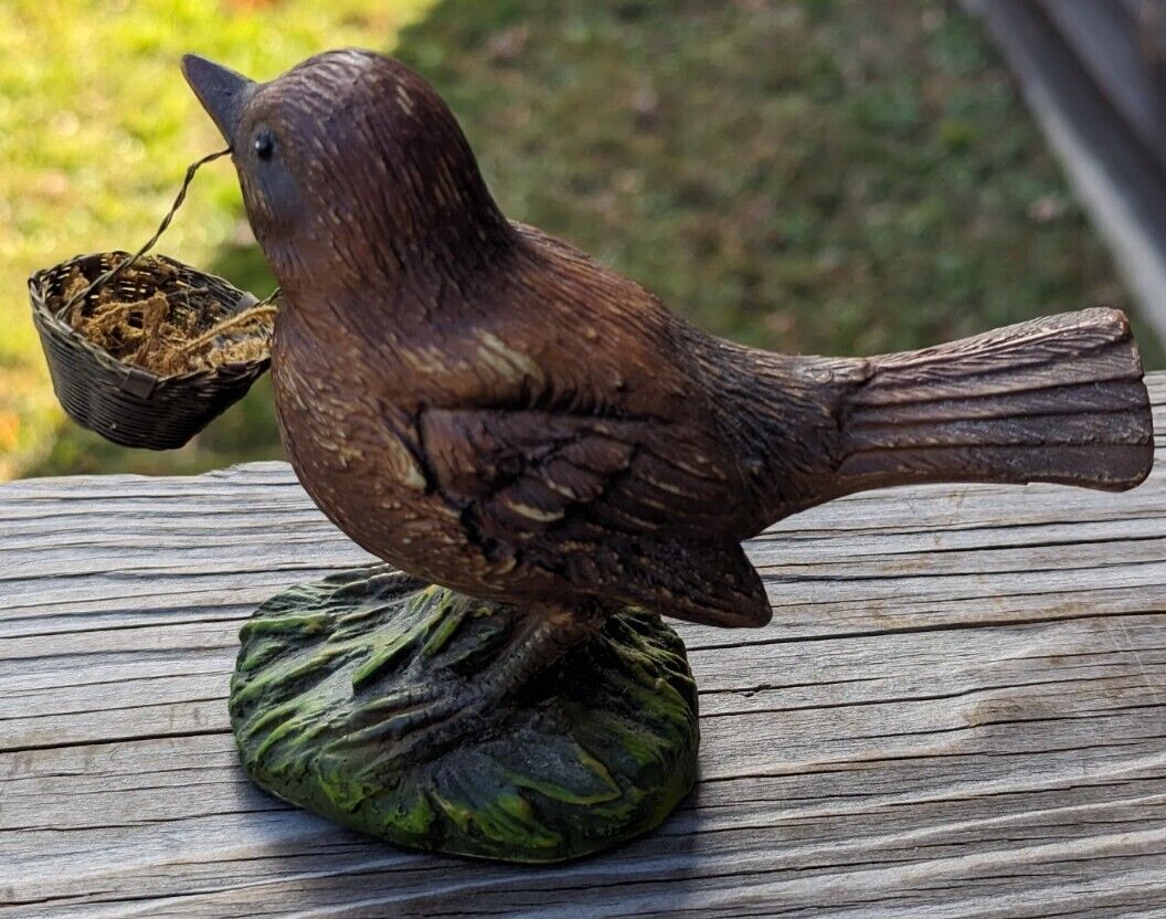 Vintage Katherine's Collection Adorable Brown Sparrow With Metal Woven Basket