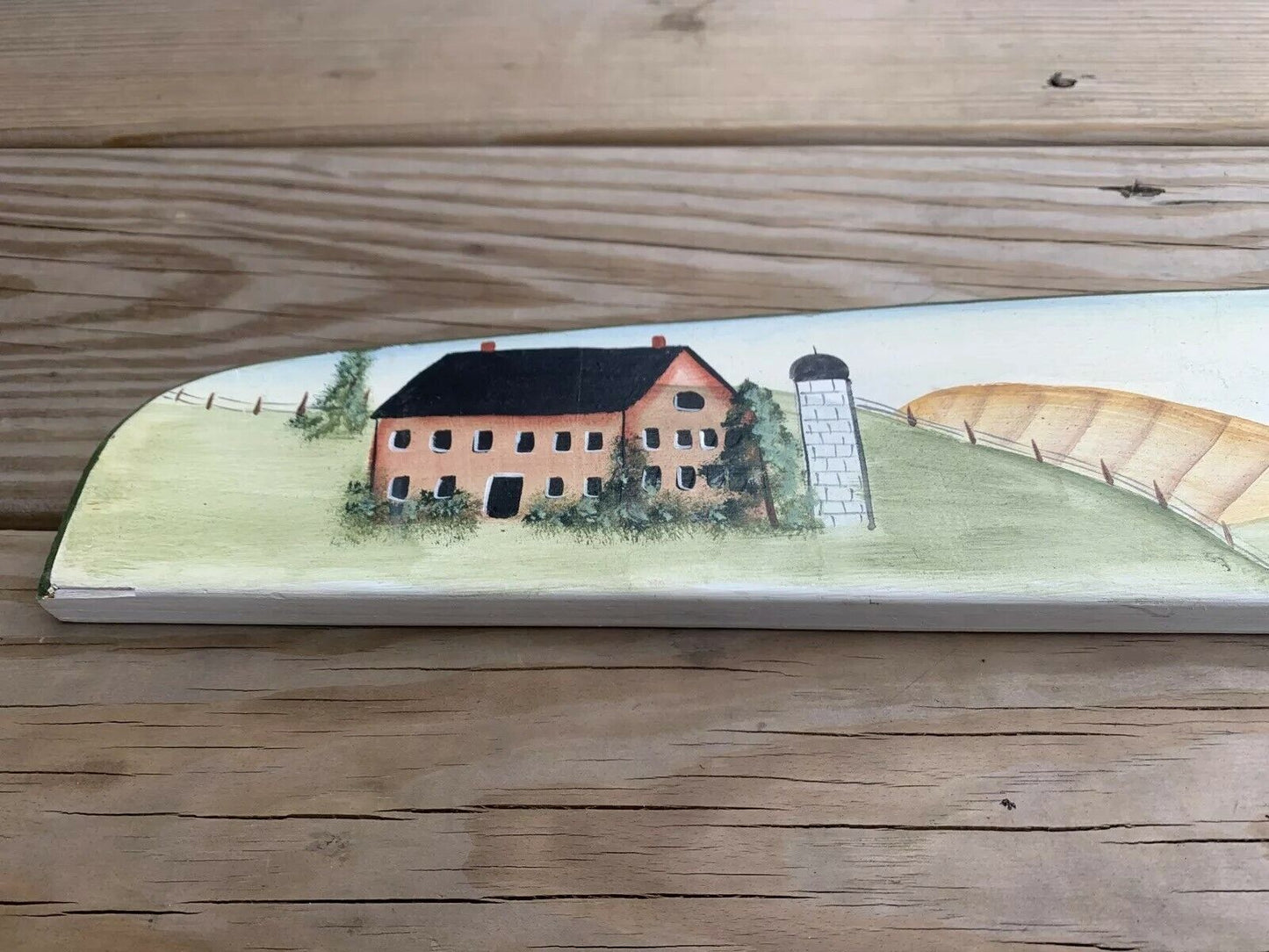 Signed Wooden Wall Art of Barn Farm scene hand Painting