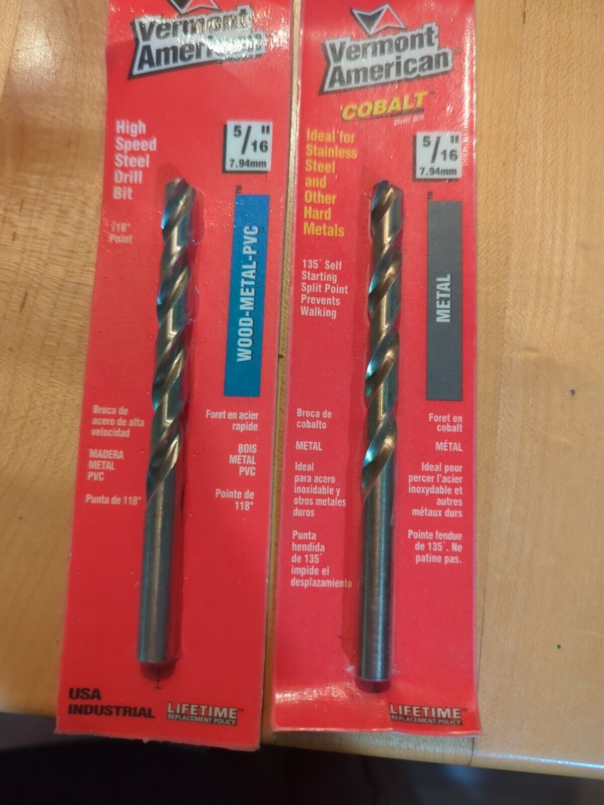 One Vermont American 5/16" 7.94 Metal And One Wood-metal Pvc Drill Bits