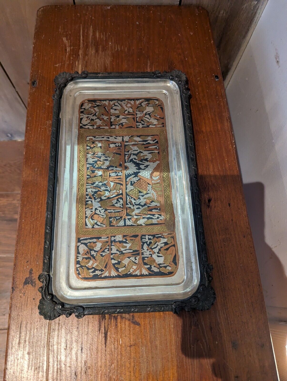 Vintage Egyptian Metal Rectangle Tray 12"X5"