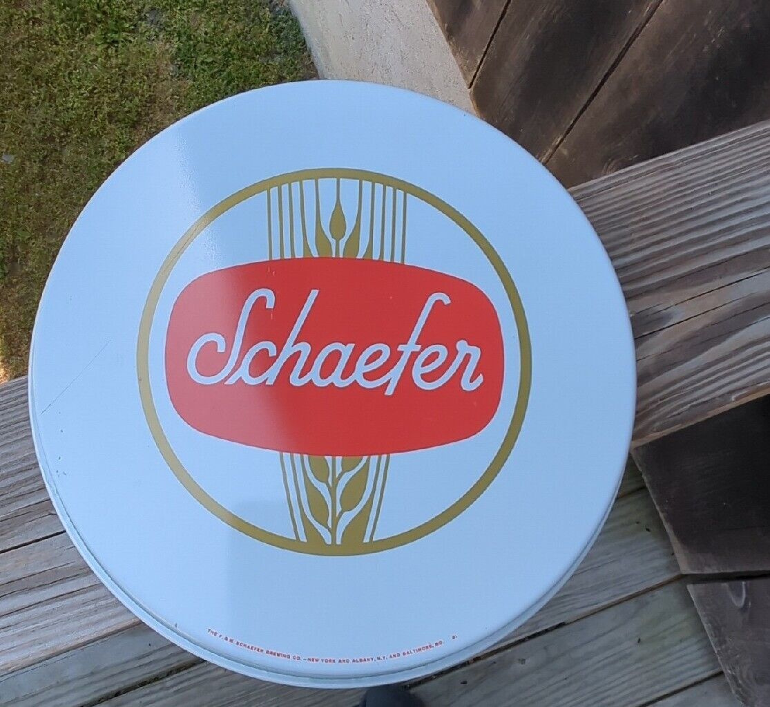 VINTAGE BAR 12" SCHAEFER AMERICA,  BEER METAL SERVING TRAY WHITE