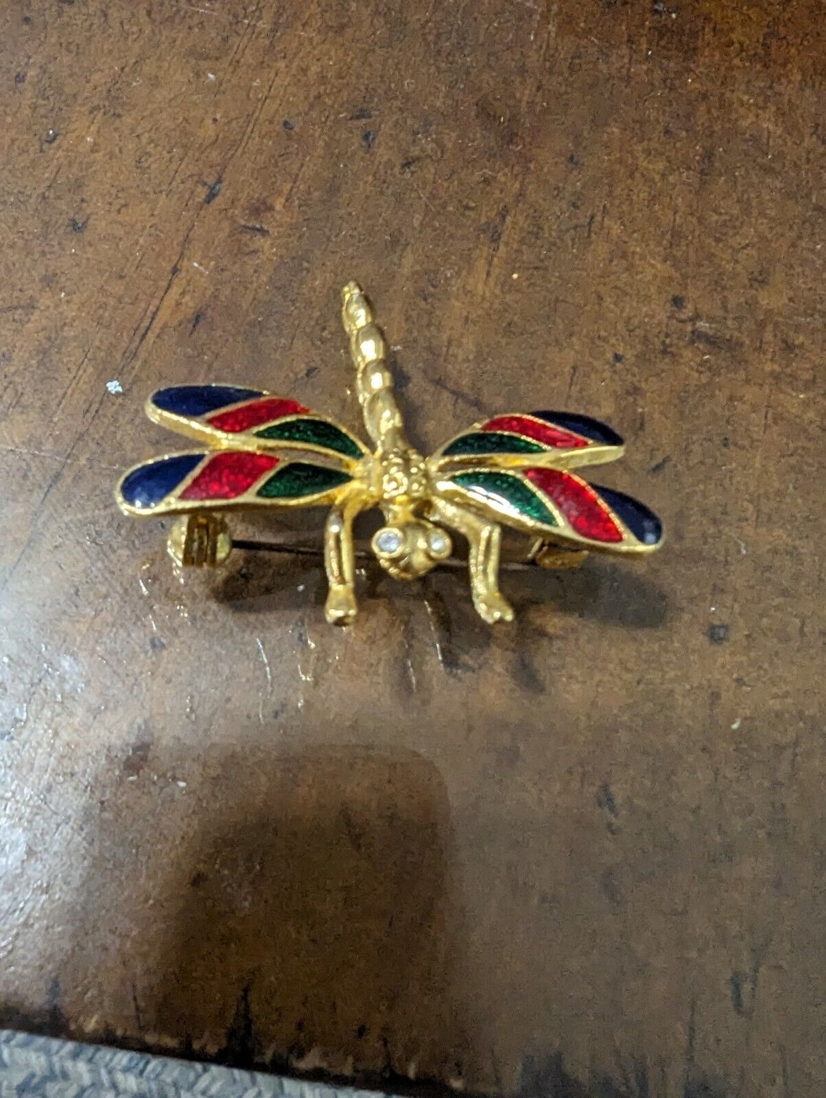 Gold Tone Enamel Dragonfly Brooch Pin Fashion Estate Jewelry - 1.5" x 1.75"