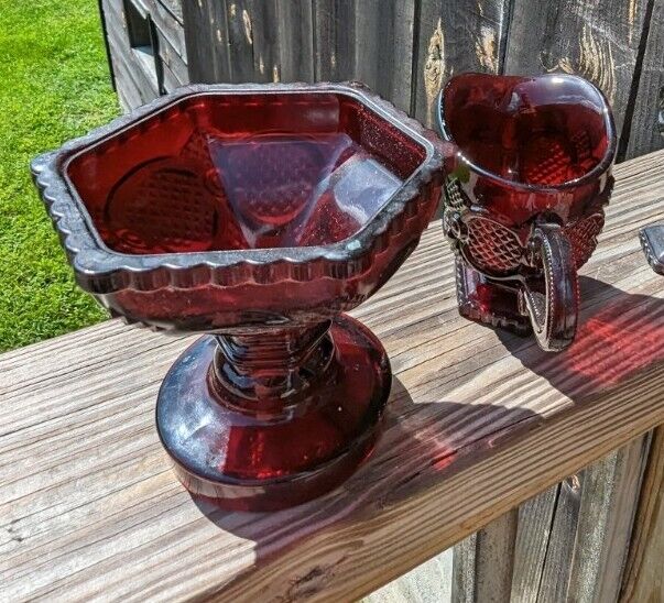 Three Avon Ruby Red Glass Ware Lot