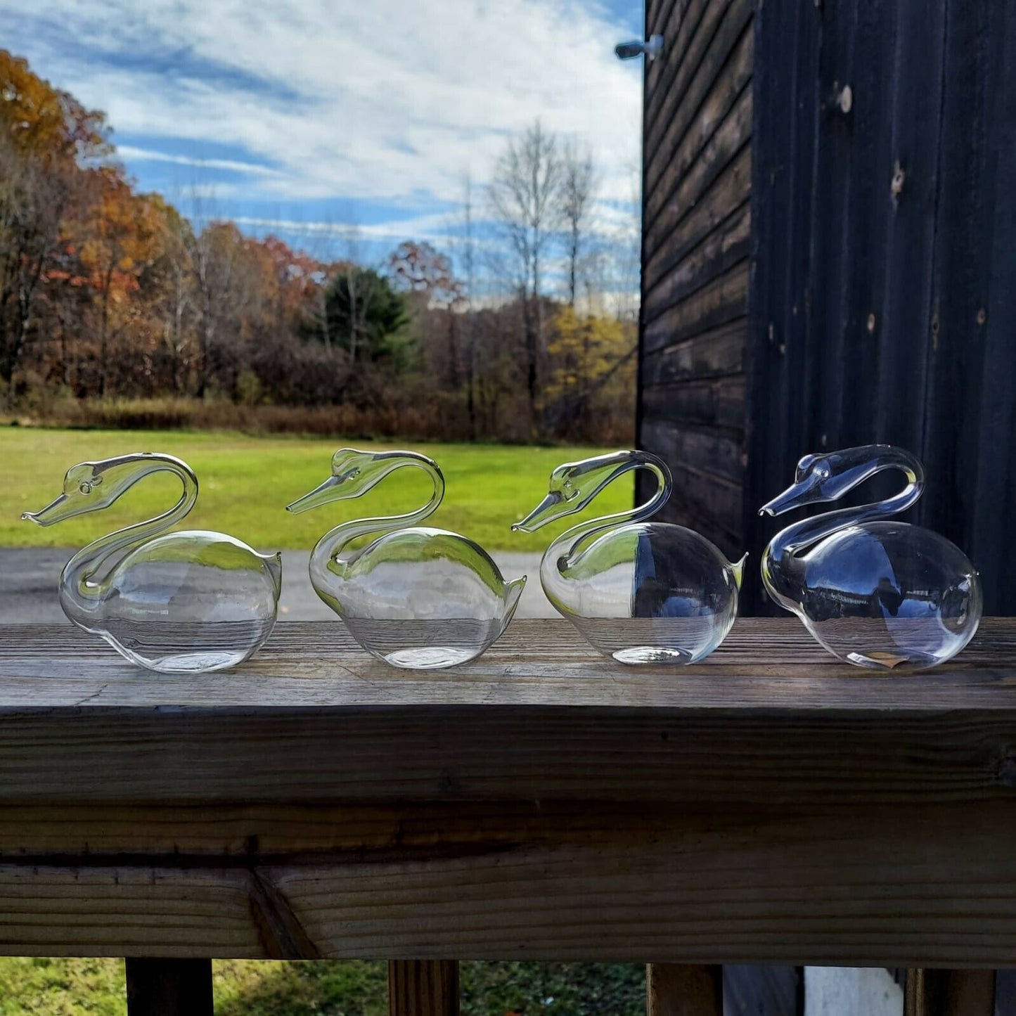 Knobler Clear Glass Swan set of four. 4" tall each