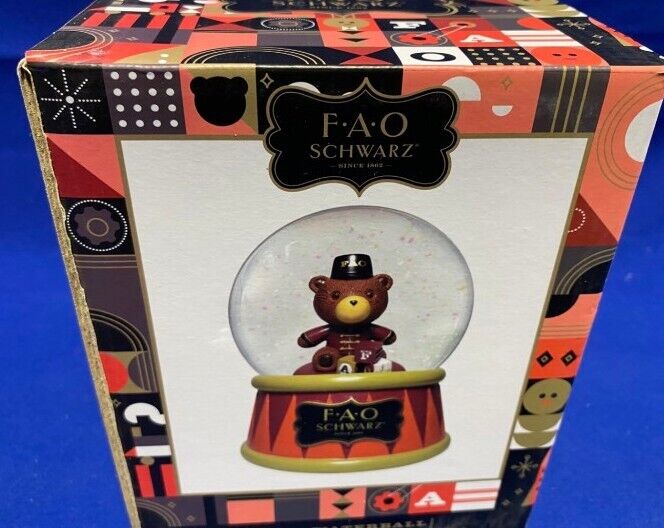 FAO Schwarz Bear Waterball Enesco 100mm Return To Wonder Snowglobe Glitter NIB