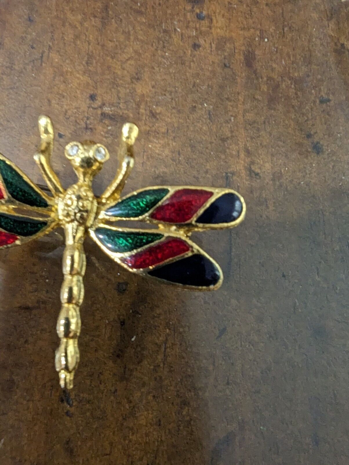 Gold Tone Enamel Dragonfly Brooch Pin Fashion Estate Jewelry - 1.5" x 1.75"