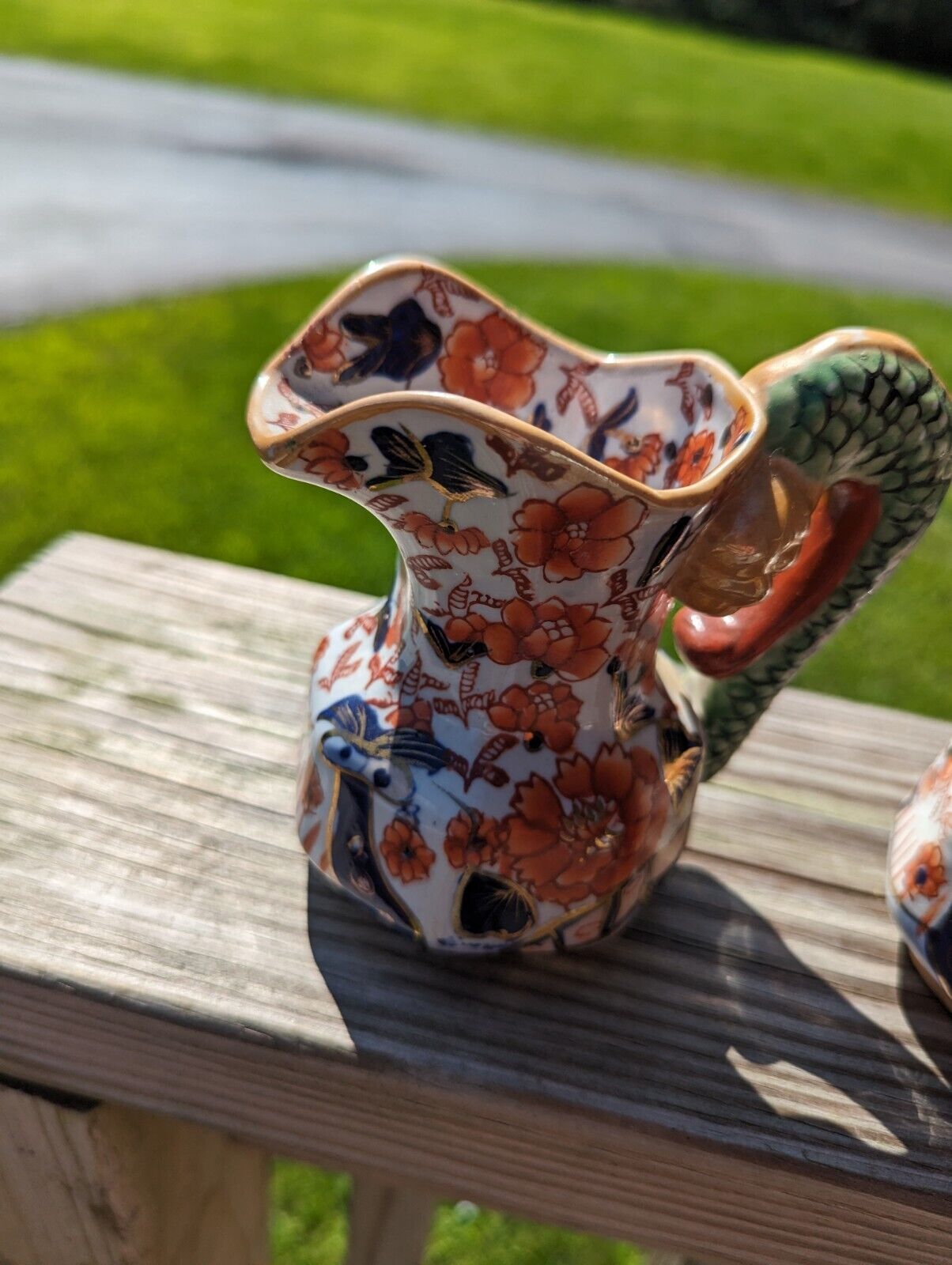 Two(!) Mason’s Ironstone Imari Pitchers With Hydra Handles Multicolor Lively 6"