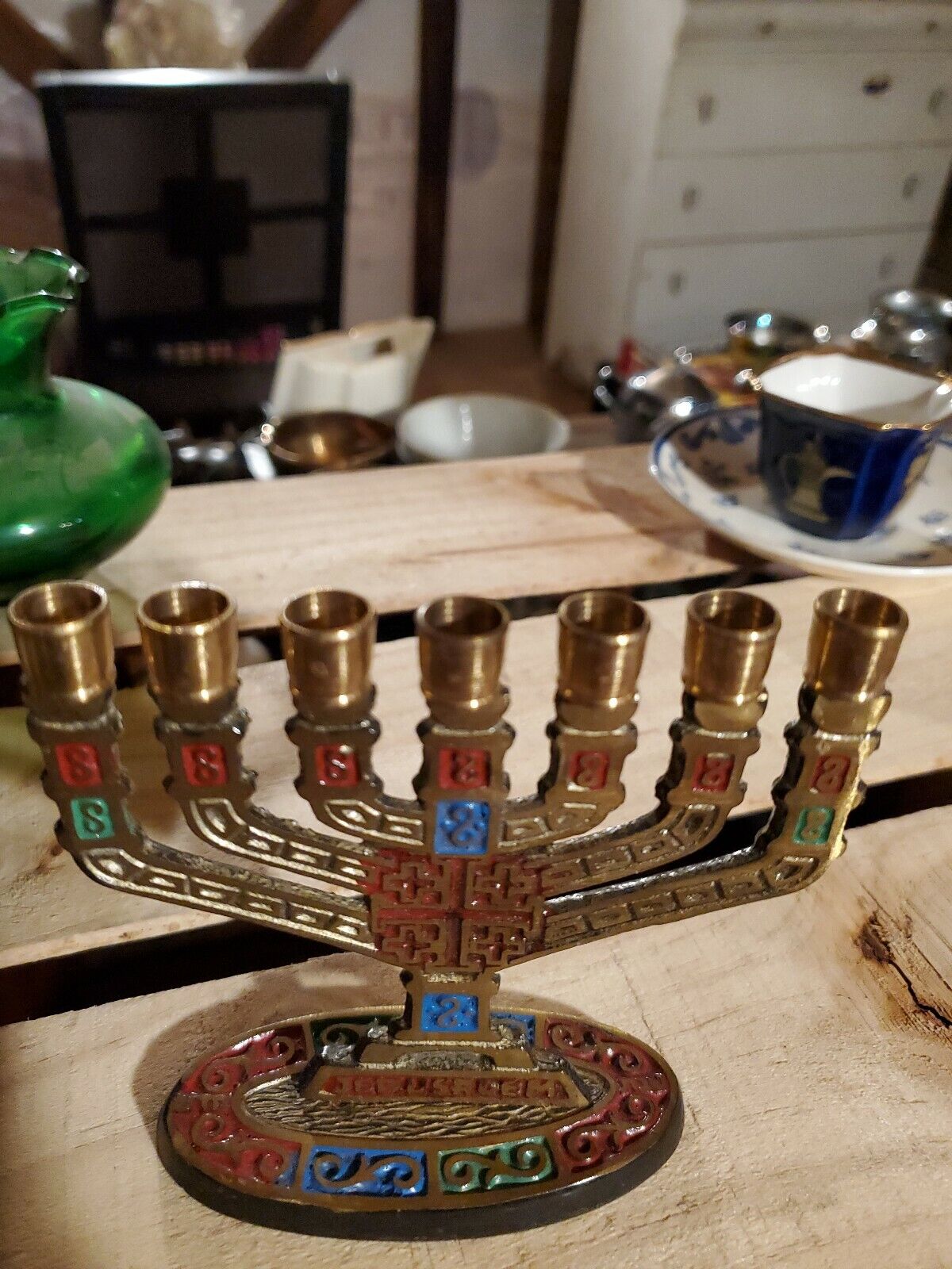 Mini Brass Menorah 7 Candles Marked Jerusalem