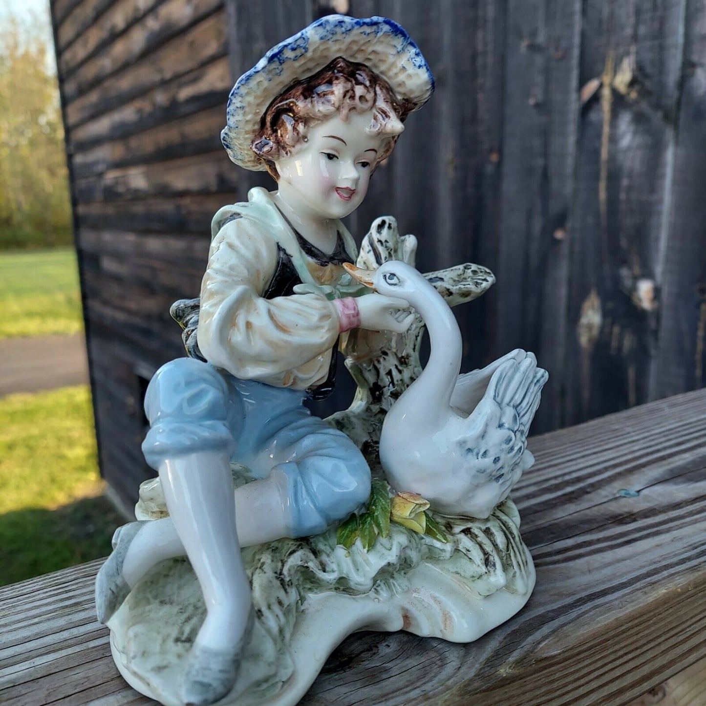 Original Anart Creations Boy With Goose Figurine Japan