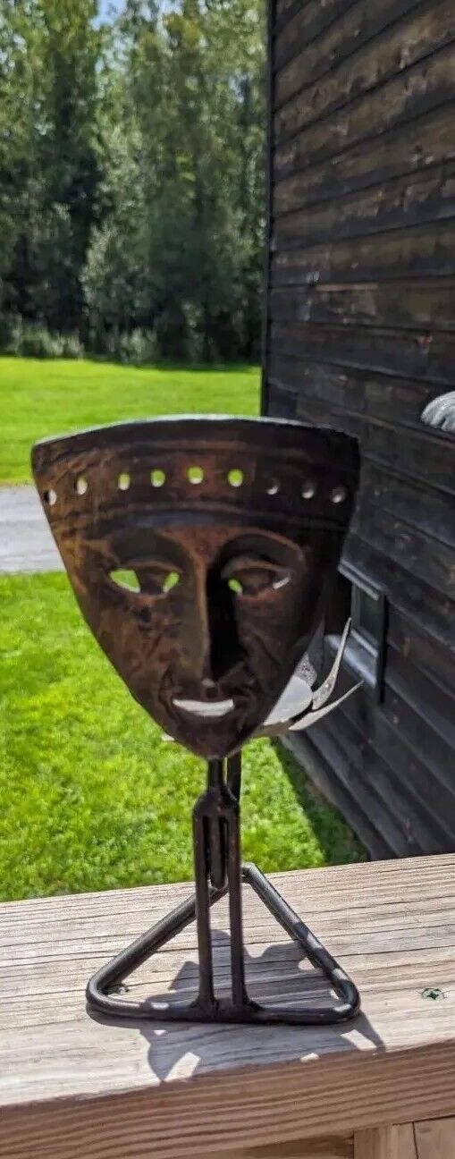 Unique Triangular Shaped Metal Mask Face Candle Holder From Indonesia