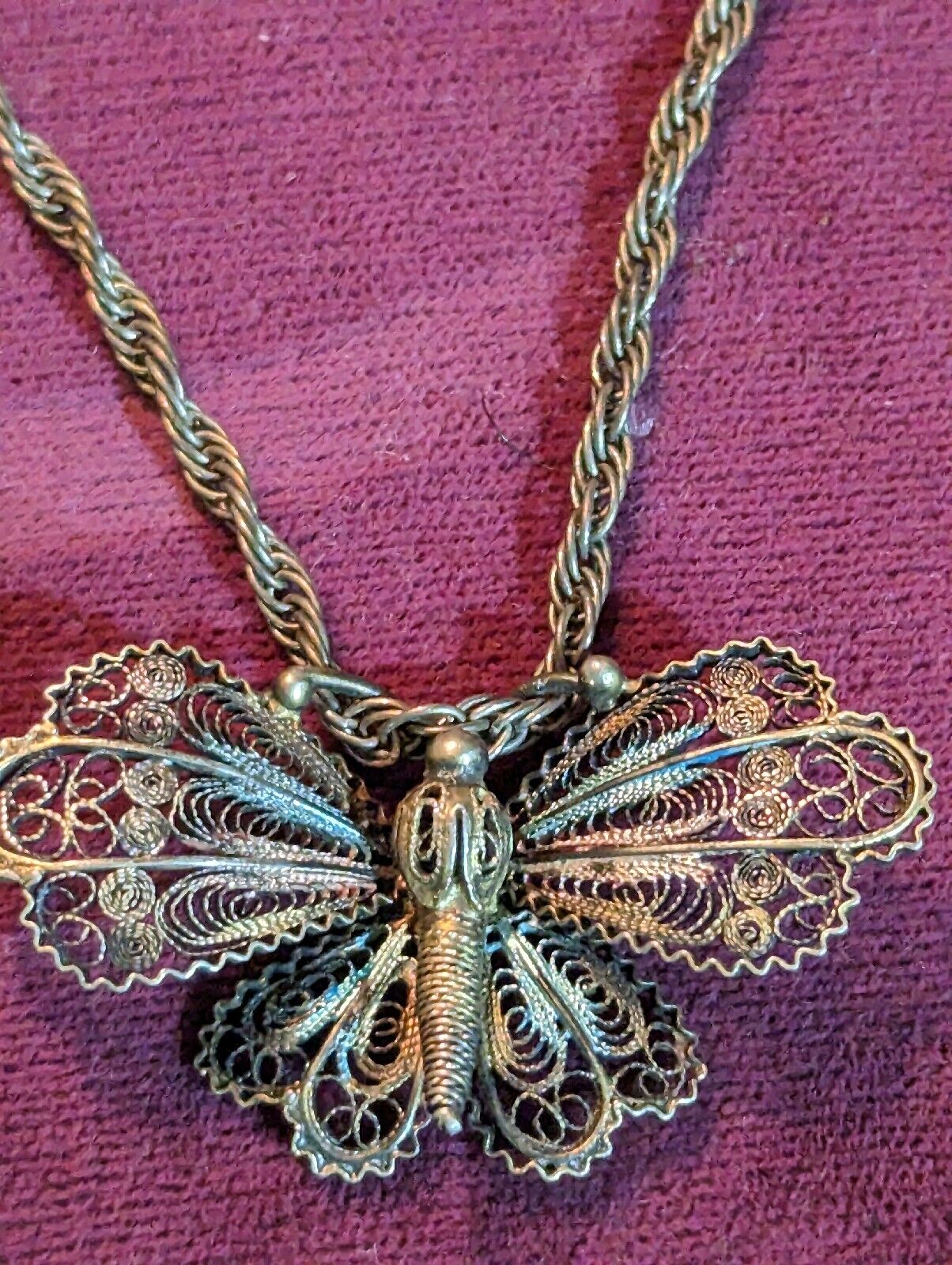 Intricate All Metalic Butterfly Rope 18" Pendant Necklace