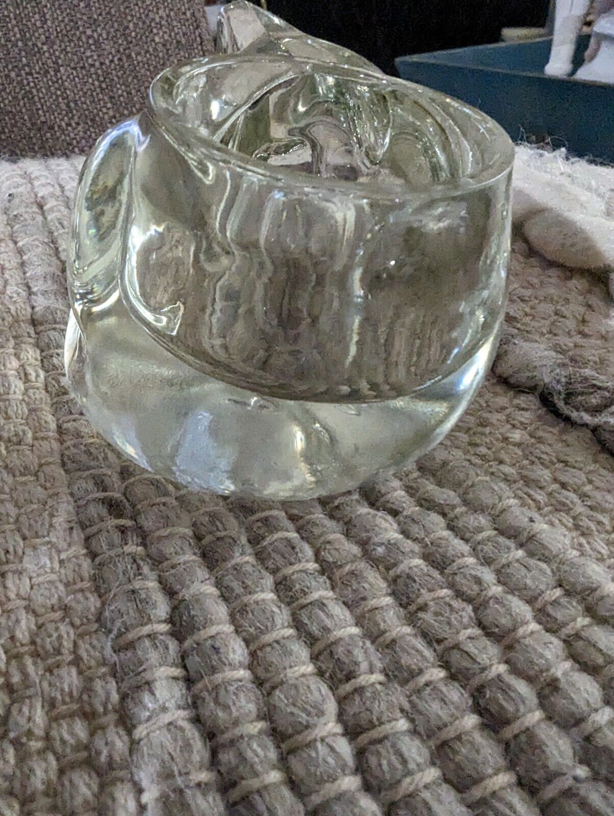 Vintage Avon Snug n Cozy Crystal/glass Votive Kitty Cat Candle Holder 5x2.75”